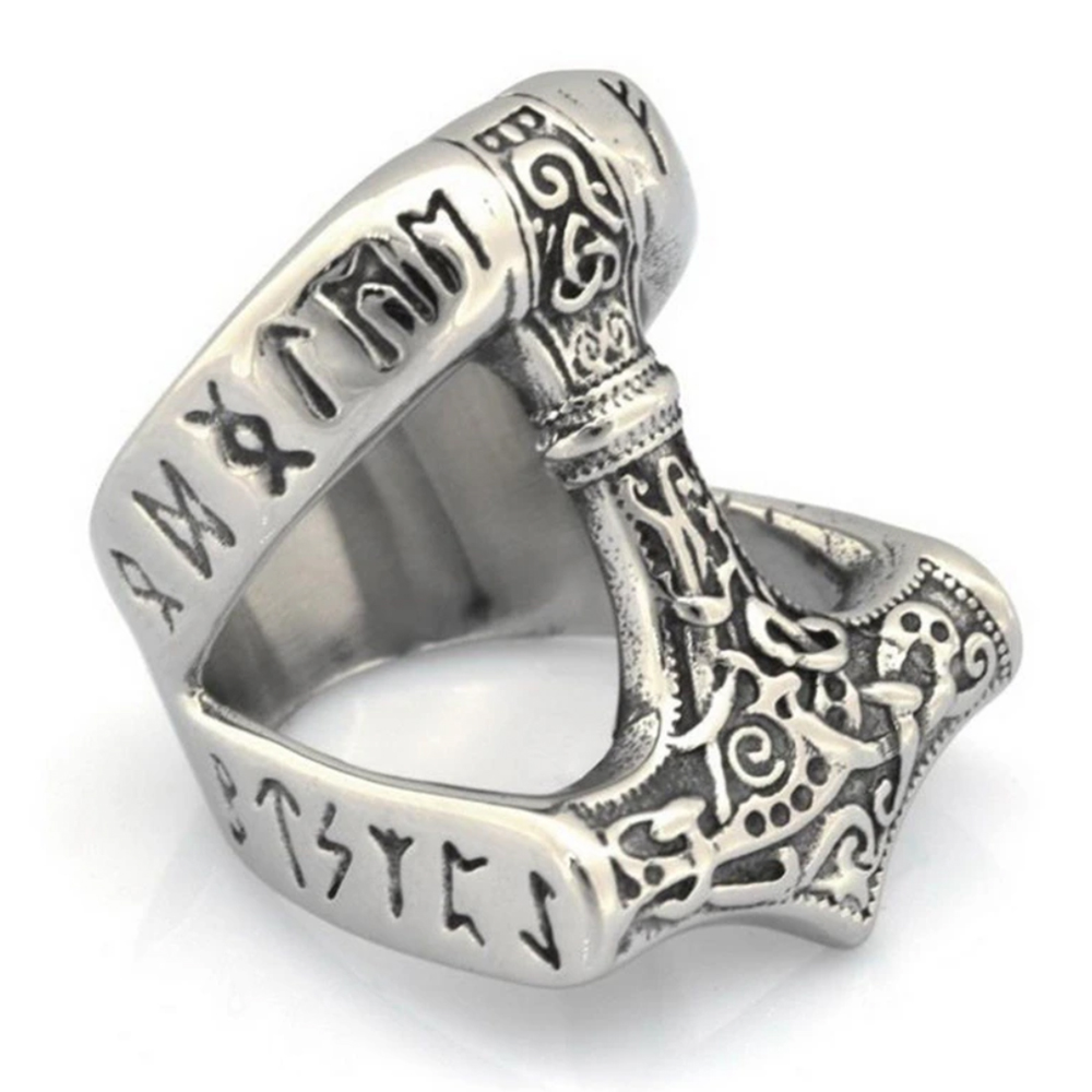 Перстень (aer-008) Молот Тора (роздвоєне кільце з рунами)