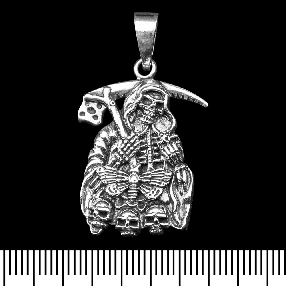 Кулон Жнець Смерті з метеликом та черепами (срібло, 925 проба) (sp-242)