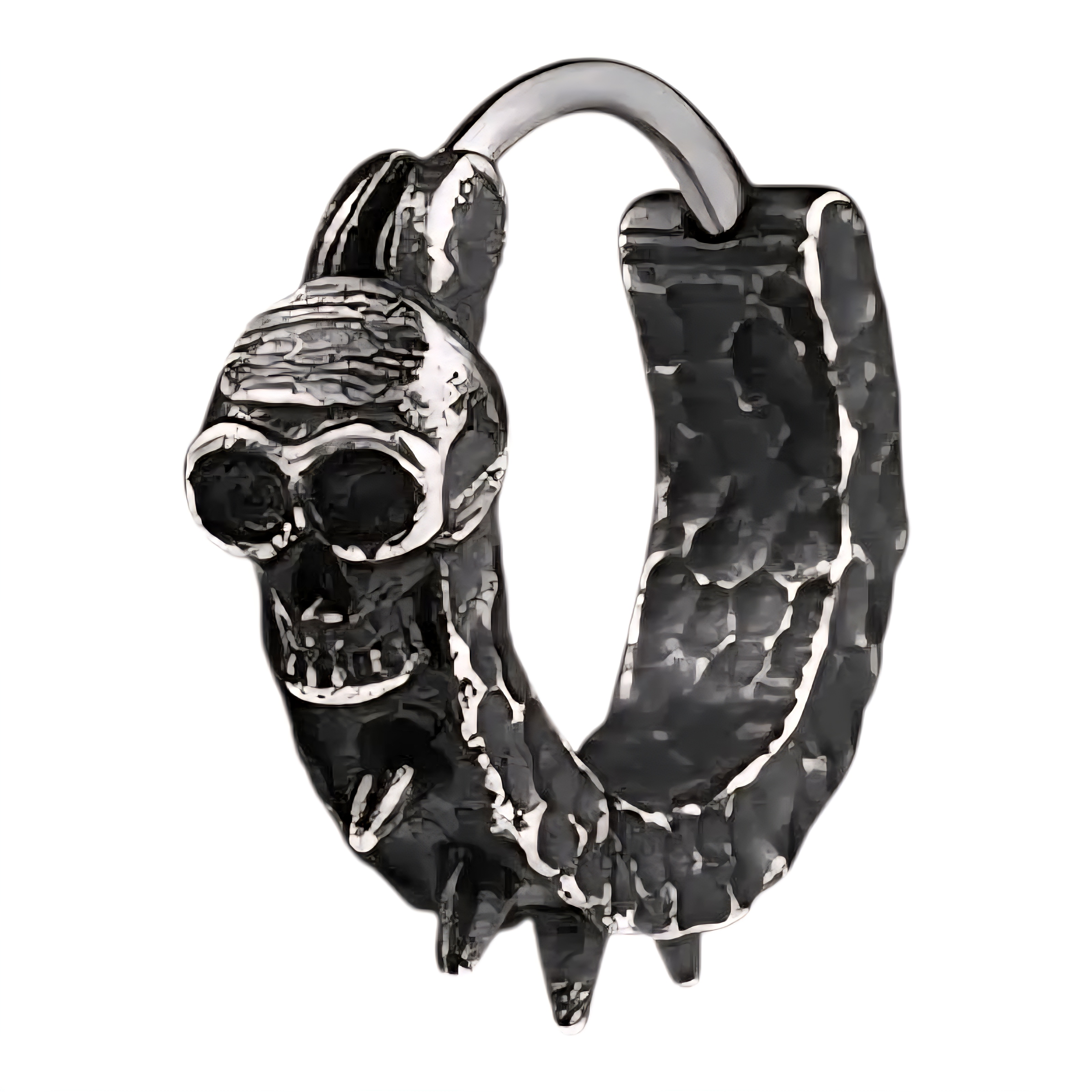 Серьга-кольцо с черепом и шипами, черная (ea-170)