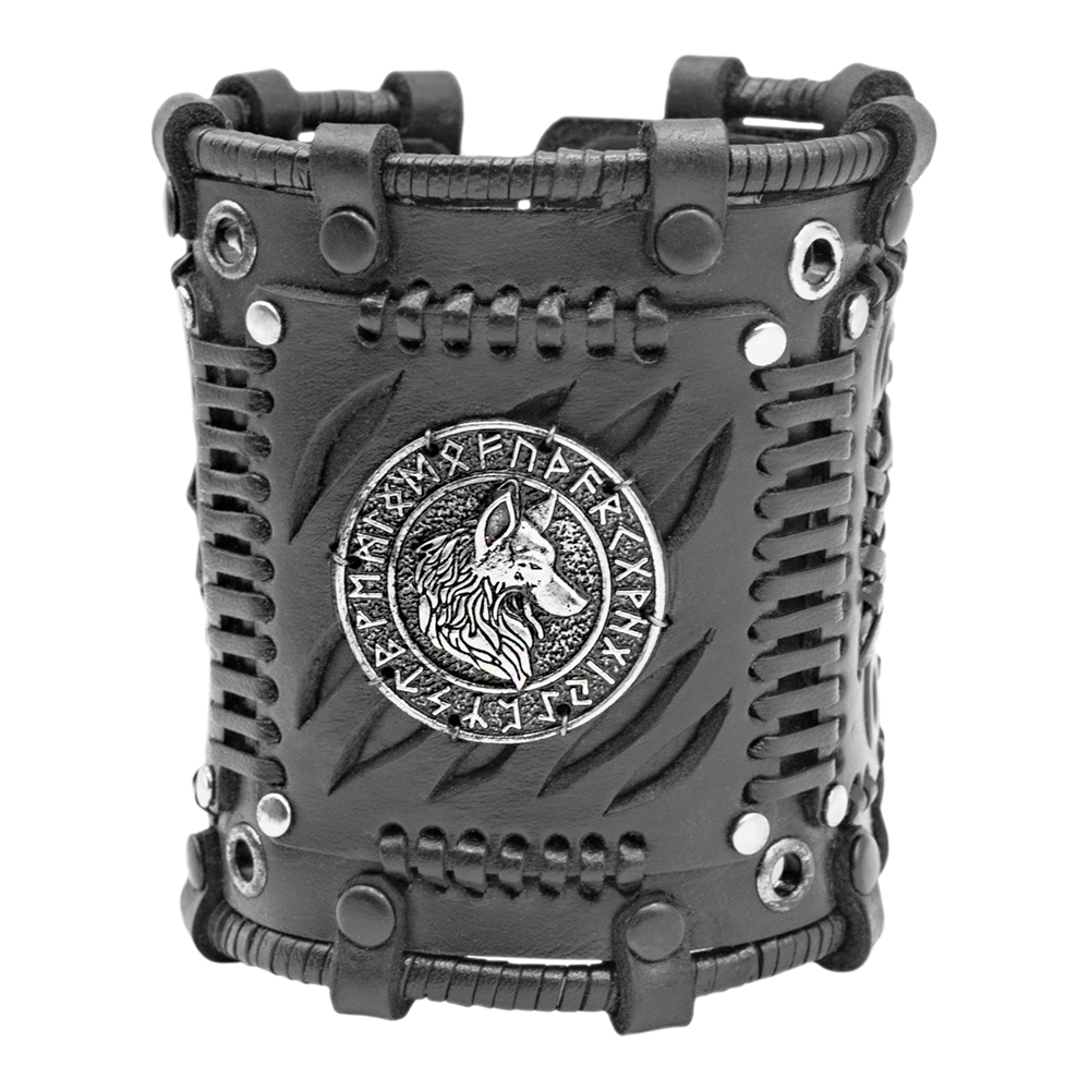Браслет Стімпанк широкий Вовк в рунічному колі (bsp-73)