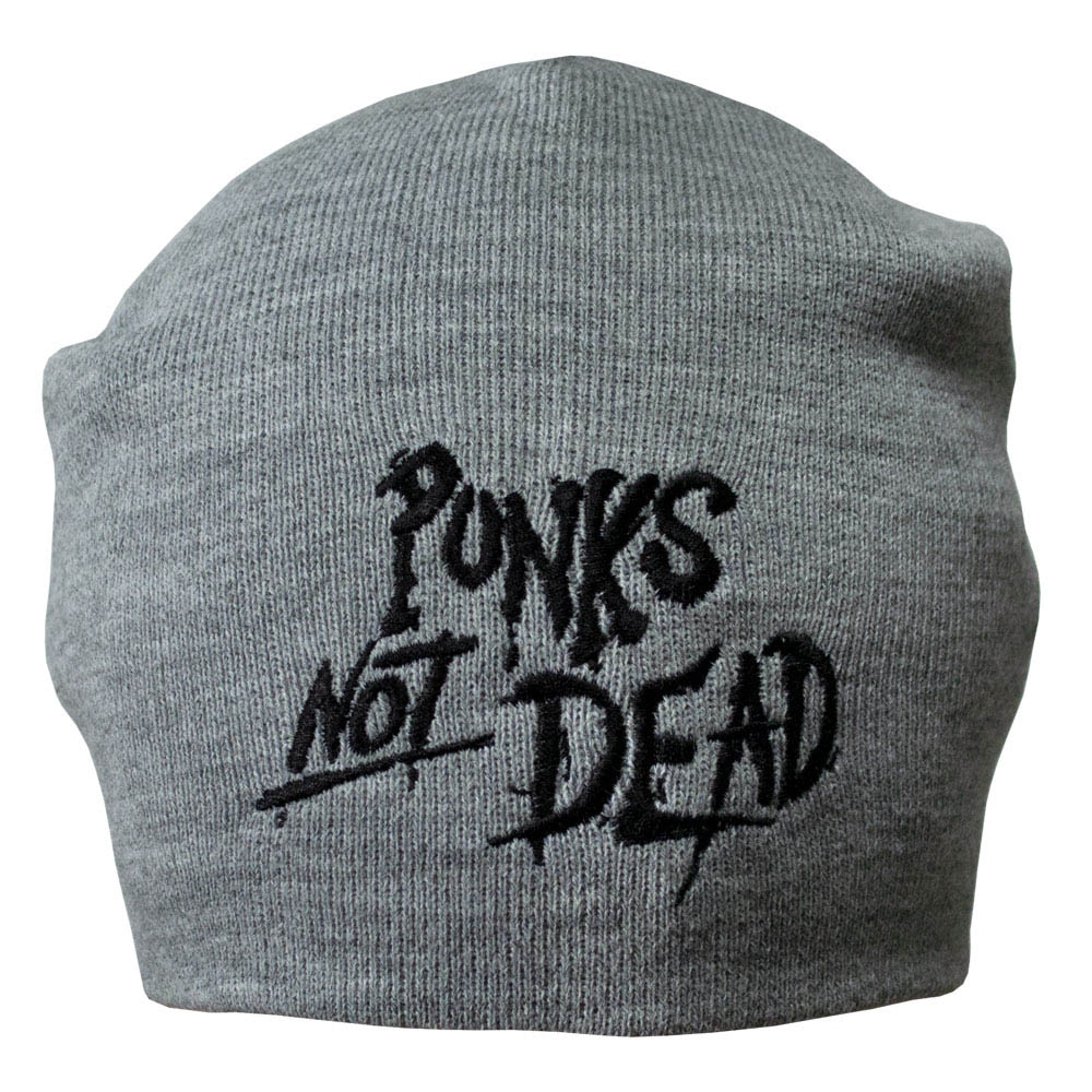 Шапка с вышивкой Punk's Not Dead серая