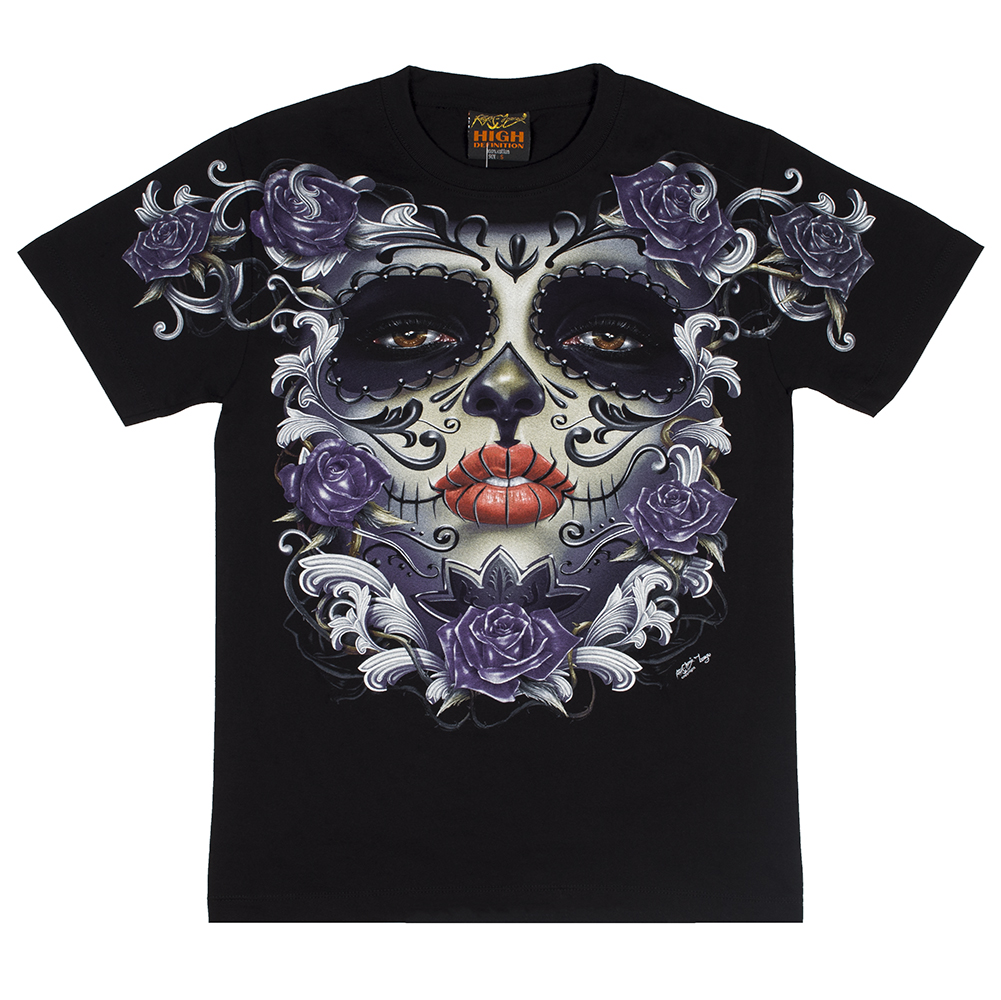 Футболка Muerte (фиолетовые розы) (светится в темноте)