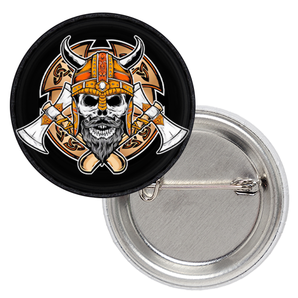 Значок Череп Викинга с топорами Значок Череп Викинга с топорами