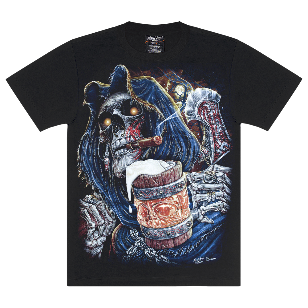 Футболка Жнець з сигарою та кухлем елю (3D, світиться в темряві)