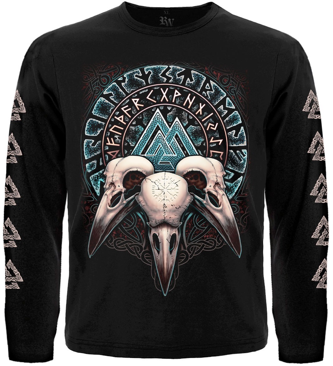 Футболка з довгим рукавом Валкнут (три черепи воронів)
